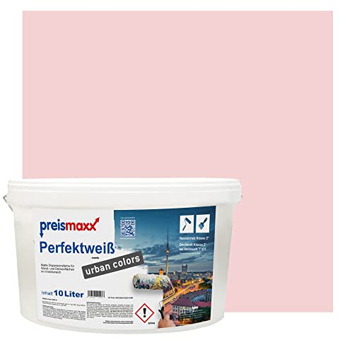 Preismaxx Perfektweiß Wandfarbe rosa matt 10L - Innenwandfarbe für kreative Wandgestaltung, Innenfarbe flamingo, hohe Deckkraft Klasse 2, Trendfarbe für Wohnzimmer, Akzentfarbe