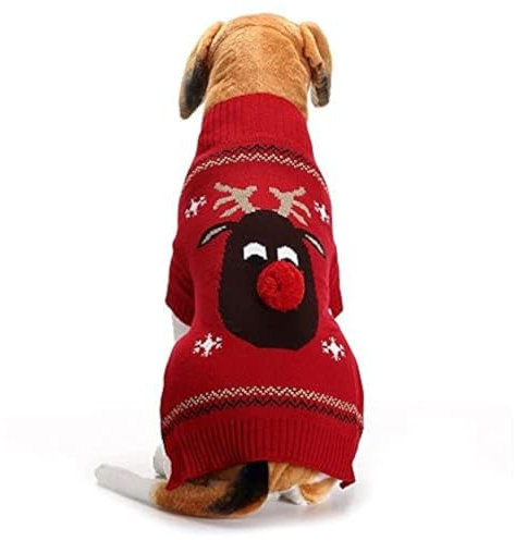 ABRRLO Hunde Kostüme Hundebekleidung Baumwolle Pullover feiern Weihnachten-Tag Winter Mantel Strickpullover Haustier Hund Pullover Haustier Kostüm Fashion Urlaub Party Geschenk (XL, KitzD)