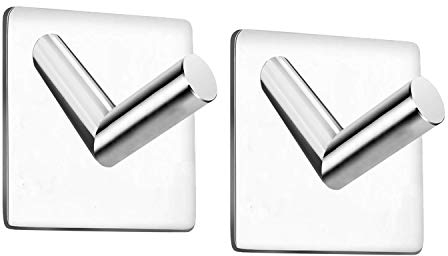 Celbon Selbstklebend Handtuchhaken Ohne Bohren Bad und Küche Edelstahl Chrom Kleiderhaken (2 STÜCK, Platz-Chrom)