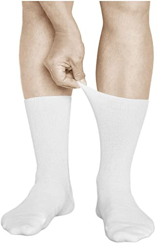 vitsocks Calzini senza Elastico Sanitari 98% COTONE Uomo (3 PAIA) Calze No Stress che non Stringono Caviglia, bianco, 44-46