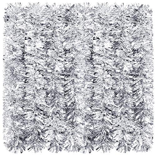39,4 Pieds Guirlande Tinsel de Noël Guirlande Métallique Scintillante Décorations Suspendues de Guirlande d’Arbre de Noël pour Décorations de Noël Intérieures et Extérieures (Argent)
