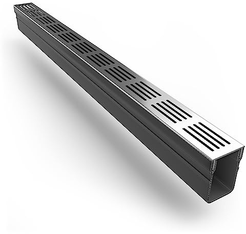 Alusthetic PVC Threshold Drainage Channel with Anodized Aluminium Silver Grating | Outdoor Garden Drainage System | Soakaway Storm Drain Channel (2 x 1m Lengths)