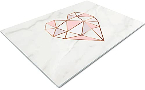 Glass Chopping Board | Worktop Saver and Protector | Heat Resistant | Over The Sink | Large | Pink White Gold Heart