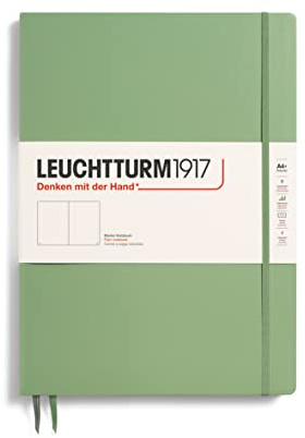 LEUCHTTURM1917 363921 Notizbuch Master Slim (A4+) Hardcover, 121 nummerierte Seiten, Salbei, blanko | 100 g/m² tintensicheres Papier, 123 nummerierte Seiten, Fadenheftung, Inhaltsverzeichnis, Falttasche für DIN A4