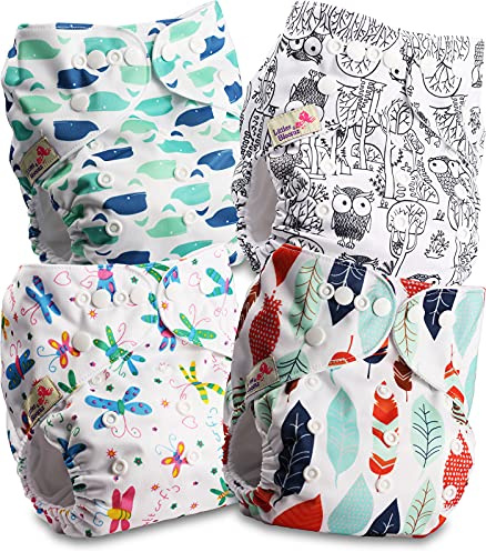 Littles & Bloomz Pocket Stoffwindeln, Druckknöpfe, 4er FLP2-0409 | 4 Pocket Stoffwindeln mit verstellbaren Druckknöpfen. Einlagen separat erhältlich, verschiedene Optionen verfügbar.