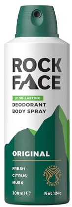 Rock Face Men's Body Spray - Original Fragrance Body Spray Deodorant for Men, 200ml, Fresh Citrus Scent, Long Lasting