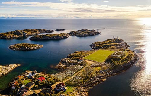 LHJOYSP geduldsspiel für Erwachsene 3D Puzzle 1000 Teile,natürliche Schönheit,Meer,Sonne,Küste,Horizont,Norwegen,Fußballstadion,Lofoten-Inseln,75x50cm