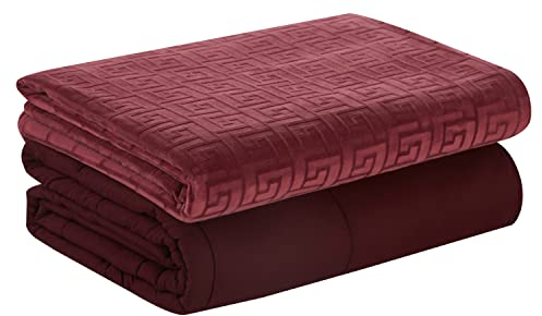 Manta pesada con funda reemplazable, relleno de cuentas de vidrio para adultos, manta pesada para ansiedad (borgoña, 150 x 200 cm, 9 kg)