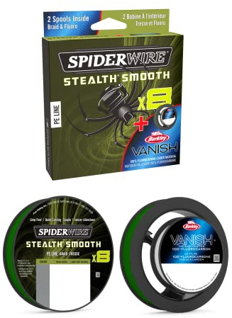 SpiderWire 8 Braid & Fluorocarbon Duo Spool System, Angelschnur, Superline, Raubfischangeln, Hecht, Barsch, Zander, Forelle, Unisex, Moosgrün/Klar. 0.11mm | 10.3kg | lb | yd