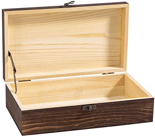 Dedoot Unlackierte Holzkiste mit Scharnierdeckel, 24,6 x 14,9 x 6,9 cm, rechteckig, für Erinnerungsstücke, Holzbox, Aufbewahrungsbox für Bastelarbeiten, Heimdekoration, Schmuck, Braun