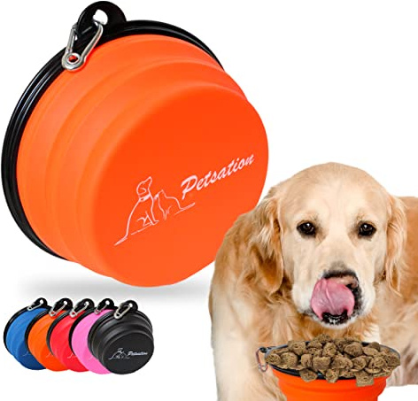 PETSATION – hundskål vikbar för resor [originalet] foderskål hund perfekt för vardagen – 1 000 ml vattenskål – drickskål för hunden – reseskål, matskål, skål (2 x 1 000 ml, orange)