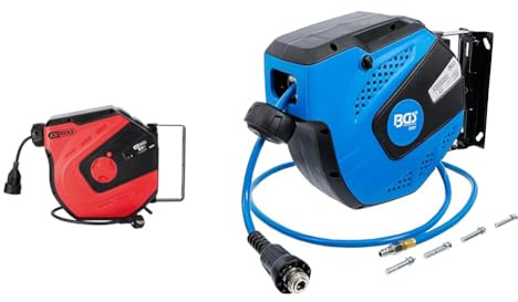 KS Tools 150.4218 - Enrouleur Electrique Mural, 3x2,5mm² - Rallonge Electrique Enrouleur - Longeur 15m - Noir & BGS 3297 | Enrouleur air mural | automatique | 10 m