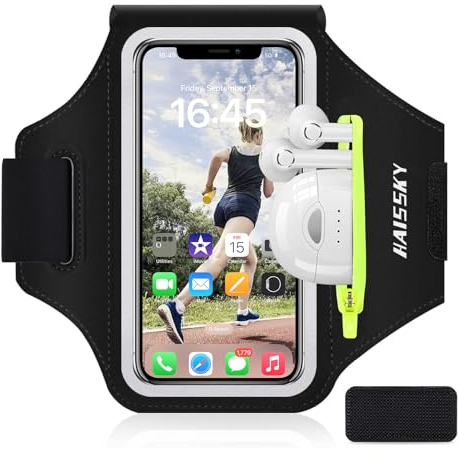 Fascia da Braccio porta telefono per corsa,Fascia Braccio per Smartphone per iPhone 15/14/ 13/12 Pro/XR/XS, Samsung Galaxy, HUAWEI fino a 6,9 Touch ID Bracciale Sportivo con Supporto per Auricolari
