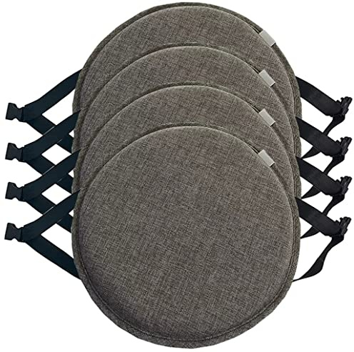Rundes Stuhlkissen,Runde Hohe Hocker Sitzkissen Mit Krawatten 30cm/33cm/35cm/40cm/45cm Runde Stuhlpolster Anti-Rutsch-Hocker-Pad Für Hocker Küchenstühle 1/2/4er Set ( Color : Dark gray-A , Size : 33cm