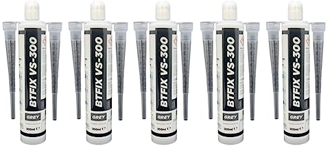 BTFIX VS-300 | 2K Injektionsmörtel | Verbundmörtel | Chemiedübel für Beton & Mauerwerk | inkl. 2x Statikmischer | ETA Zulassung Option 1 | Schwerlastbefestigung | styrolfrei (5x 300 ml)