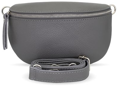 Bella Blossom Bauchtasche Damen, Umhängetasche aus 100% Echtleder, Elegante Crossbody-Bag mit verstellbaren Schultergurt, Schultertasche für jeden Anlass Grau1 L