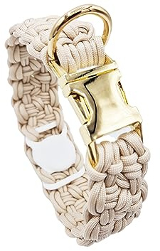 GPS-Tracker - Hundehalsband mit versteckter AirTag-Halterung, Optional mit Diebstahlschutz, Abschließbar mit Schloss, Beige und Gold (XS (22-27cm))