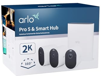 Arlo Pro 5 Outdoor Security Camera, 4 Cam, 2K HDR, Wireless CCTV, 8-Month Battery, Colour Night Vision, Dual Band, 2-Way Audio, Alarm Siren, No Hub Needed, 30-Day Free Trial of Arlo Secure, White