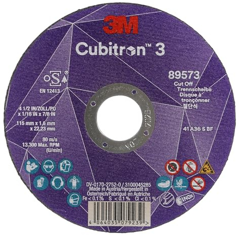 Disco da Taglio 3M Cubitron 3, 89573, 36+, T41, 115 mm X 1.6 mm X 22.23 Mm, En, 25/Pack