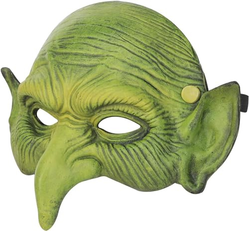 CMLLING Hexe & Kobold Half Face Green Goblin Maske - PU Schaum Gesichtsabdeckung für Frauen & Mädchen Halloween Cosplay Karneval & Party Dress Up Kostüm