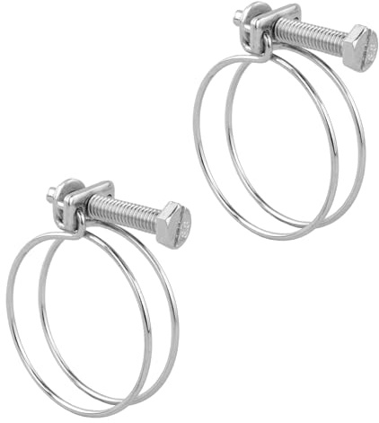 KCT 2 Pack - 41-45mm Double Wire Hose Pipe Clamps Universal Adjustable Metal Clips for Fuel/Air Line/Tube/Plumbing/Hosepipe