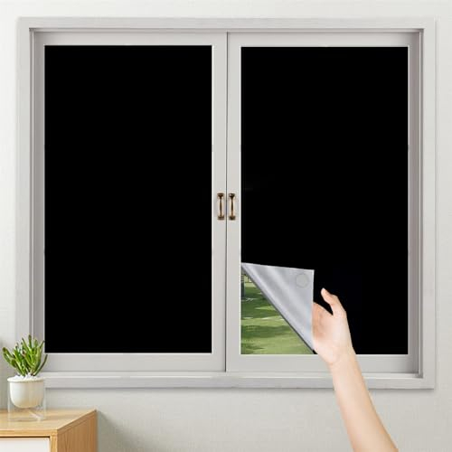 XHDZSW 100% Verdunkelungsrollo, Fenster Verdunkelung Sichtschutzfolie Selbstklebend Verdunklungsfolie, Tragbare Reise Verdunklungsrollo, Passt Zu Jeder Fenster (Schwarz,145x100cm)