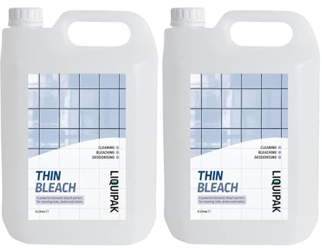Liquipak Thin Bleach 2x5L – Household bleach multipack for cleaning toilets, sinks, drains & floors. Effective for bleaching & deodorising surfaces.