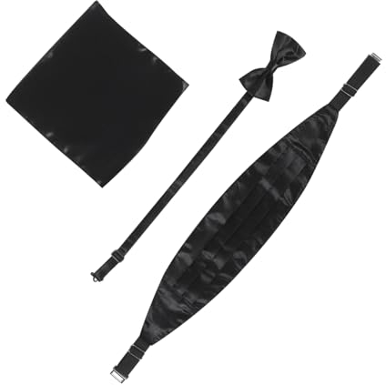 IWOWHERO Verstellbarer Schwarzer Kummerbund - Fliege & Einstecktuch Für Tuxedo - Ideal Für Hochzeitsparty Und Formelle Veranstaltungen - Tuxedo Zubehör Für Männer