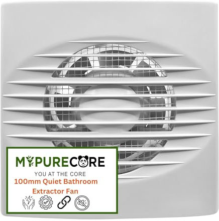 MYPURECORE 100mm Quiet Bathroom Extractor Fan with Timer - IPX4 Water-Resistant, Efficient Ventilation for Kitchens, Showers, and Workshops, Durable ABS with UV Protection, Easy Installation