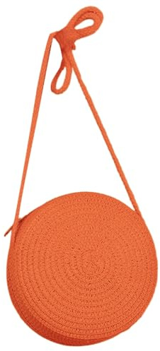 TQUXNGA Handgewebte Strohtasche für Damen, Mädchen, Urlaub, Strandtasche, einfarbig, Umhängetasche, rund, Crossbody-Tasche für Handy, Make-up, Orange