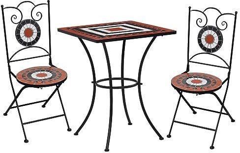 Bulliing 3-TLG. Bistro-Set GartenmöBel Set GüNstig Balkontisch Bistrotisch Garten Sitzgruppe Mosaik Keramik Terrakotta und Weiß