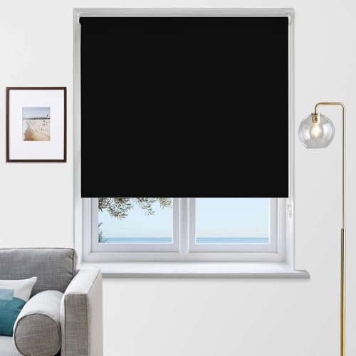 Rehan & Co Blackout Fabric Roller Blinds Black Blind (60W X 165H cm)