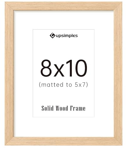 upsimples 8x10 Picture Frame, Natural Solid Wooden Picture Frames, Display 5x7 with Mat or 8 x 10 Without Mat, Wall or Tabletop, 1 Pack, Natural