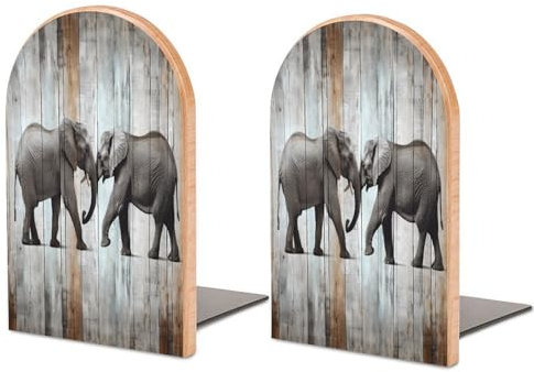 Verdickte Holz-Buchstützen, Elefant auf Holzdruck, kreative dekorative Buchstützen, rutschfeste Buchstützen, 1 Paar