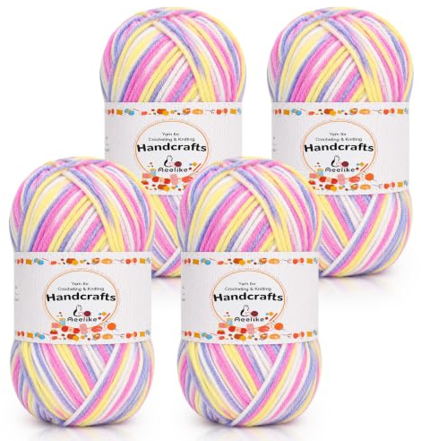 Aeelike 200g(4x50g) Farbverlauf Strickgarn aus Acryl, 5Ply Wolle zum Häkeln, Ultraweiche Garn zum Häkeln und Stricken, Bunte Acryl Häkelwolle von Socken, Violett Weiß