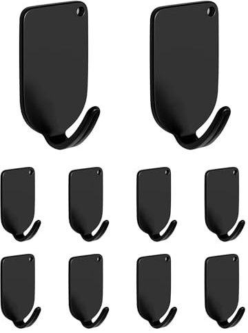 HAN-LBG Klebehaken Extra Stark 10 Stück, Wandhaken Selbstklebend Schwarz | Wasserdichte Handtuchhaken Ohne Bohren aus Metall - Selbstklebende Haken für Tür, Kühlschrank, Schlüssel & Geschirrtücher