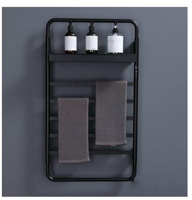 WRJAHCG Scaldasalviette Elettrico Acciaio Inossidabile,Portasciugamani Radiatore A Parete,Termoarredo Asciugamani da Bagno con Ripiano Superiore,Nero,Right Wire