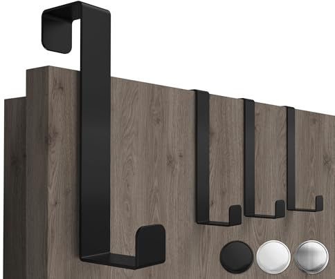 4smile Türhaken zum Einhängen, 4er Set, Fb. Schwarz - Platzsparende Kleiderhaken Tür für ganze Wohnung, universelle Haken zum Einhängen - Stabile Türgarderobe, Türhakenleiste