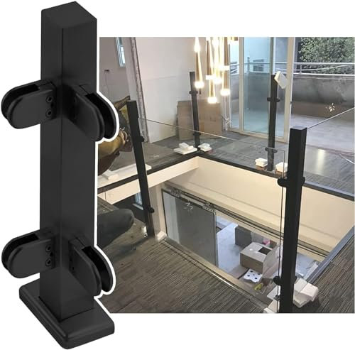 Barre de fixation de clôture en verre Poteau de Balustrade en verre, poteau de garde-corps en verre noir, pince de garde-corps en verre polyvalente, poteau robuste en acier inoxydable(Corner Post,95cm