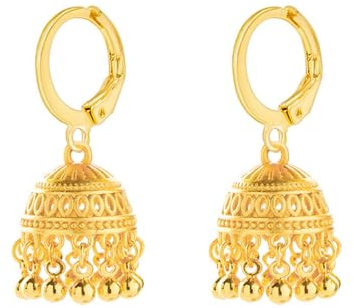 Indische Jhumki-Creolen-Ohrringe aus Gold für Damen - Stil: Retro-Ethno-Bohemian-Hohl - Runde Glocken - Traditionelle bohème Bollywood-Ohrringe mit Hängerchen - Ideales Geschenk