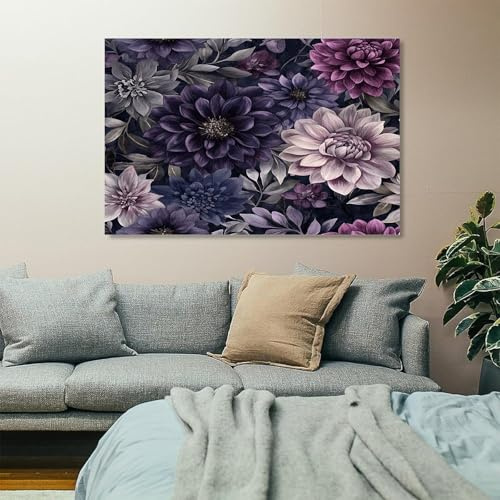 Wandbilder Dekoration Wohnzimmer Dahlien, Anemonen und Chrysanthemen Bilder auf Leinwand 70x140cm Leinwandbild Schlafzimmer Küche Deko Wand Kunstdruck Art Groß XXL Wanddeko Bild Wall Decor Canvas