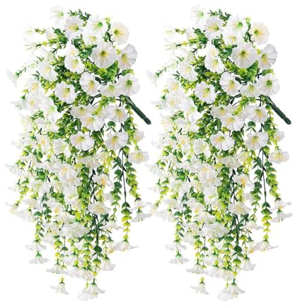 Petunias konstgjorda blommor realistiska, konstgjorda petunior – 2 x konstgjorda petunior konstgjorda växter, UV-resistenta väderbeständiga simulerade färgglada växter för trädgård kruka