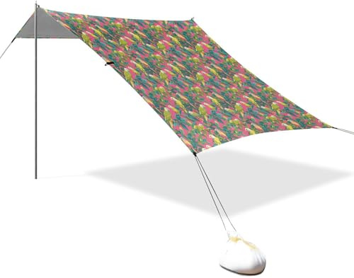 Green Birds - Toldo de playa plegable con protección UPF50+, fácil de instalar, gran parasol con bolsillos de arena para viajes de camping, pesca, diversión en el patio trasero o picnics