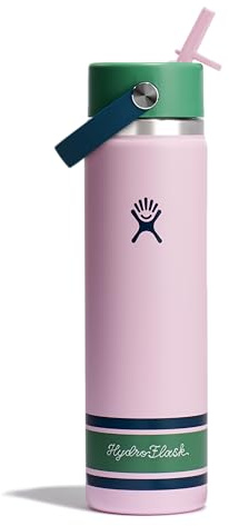 Hydro Flask Water Bottle - Insulated Stainless Steel - Wide Mouth Flex Straw Lid, Non Spill, Leakproof and Refillable in 24 Oz Campus Pink