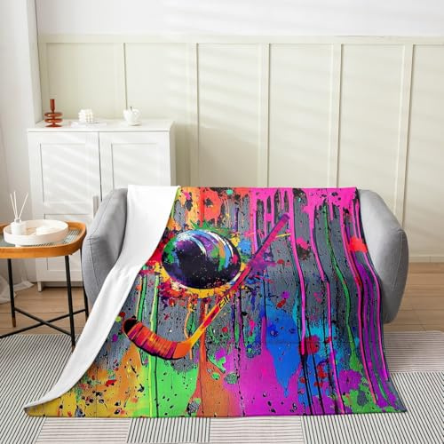 jejeloiu Ice Hockey Plush Throw Blanket Golf Flannel Blanket 40x50 Color Graffiti Hip Hop Style All Season Sports Themed for Couch Bed Sofa Bedroom Decor
