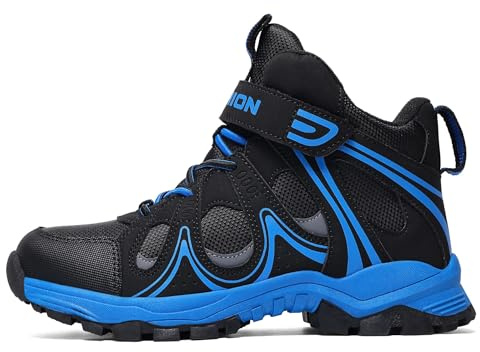 ASHION Enfant Chaussures Randonnée Bottes Hiver Garçon Fille Chaude Bottes de Neige,Noir Bleu,39 EU