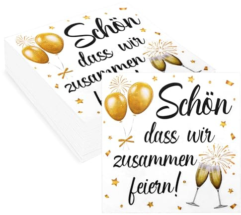 Primasage 100 Blatt Servietten Geburtstag“ dass wir zusammen feiern” Dreifach Gefaltet Party Servietten 33 X 33 Cm Einwegservietten für Geburtstage, Silvester, Hochzeiten und Jede Andere Feier