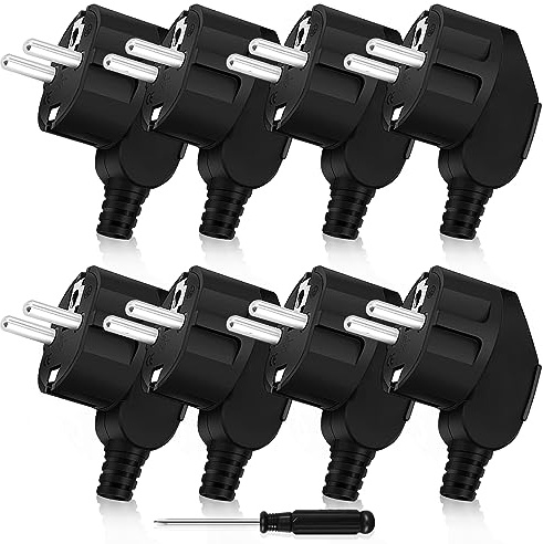 OMIGA 8 Pièces Prise Electrique Male Fiche Electrique Schuko 250V 16A | Prise Male Exterieur + 1 Tournevis Convient aux Appareils Electroménagers aux Luminaires Prises (Noir)