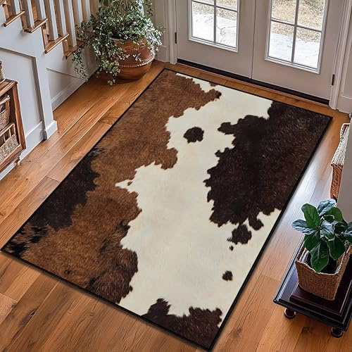 Ykncxzy Faux Fur Cowhide Rug - 160x200cm Brown Rugs for Living Room, Country Animal Skin Cow Hide Rugs, Wild Animal Non Slip Machine Washable Carpet for Bedroom, Retro Home Decor