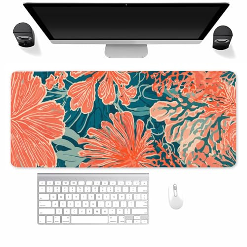 Tainrun Alfombrilla De Ratón Gaming Grande, 1000x500mm Alfombrilla Escritorio XXL Mejora la Precisión y la Velocidad, con Base de Goma Antideslizante Mousepad para PC y Portátil (Pétalos de Naranja)